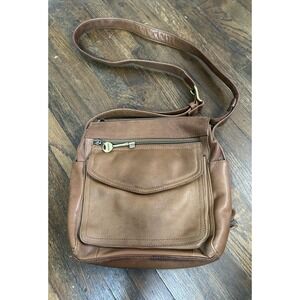 Women's vintage  Fossil 75082 Brown Leather Cross Body Strap Purse Bag W/key